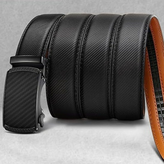 Mens Automatic-buckle Leather Belt With A Matte Finish