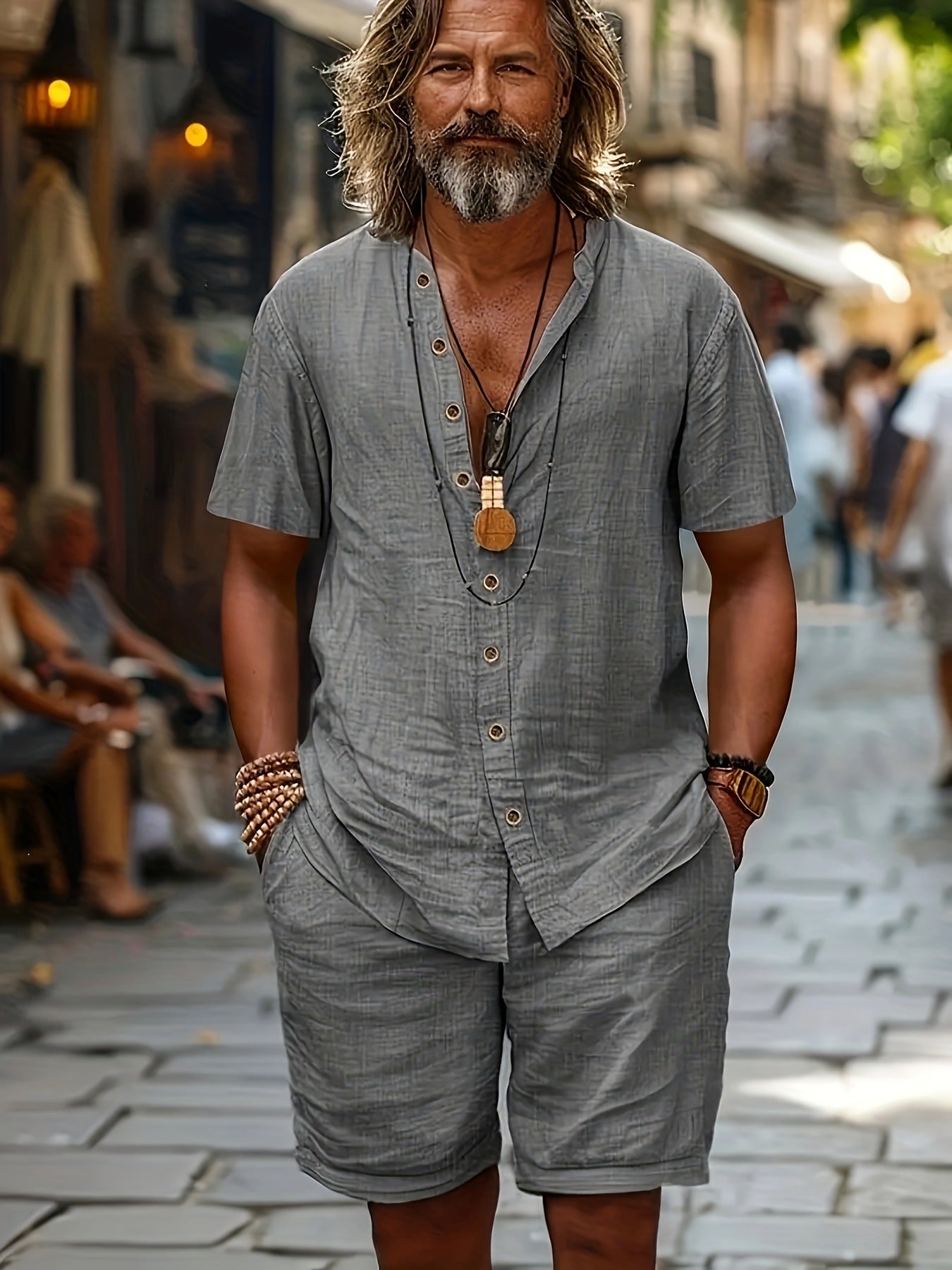 Cotton-linen Short-sleeve Shirt And Loose-fitting Shorts Two-piece Set