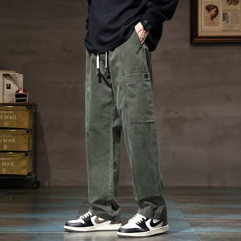 Mens Trendy Slim-fit American-style High-street Loose Straight-leg Wide-leg Pants