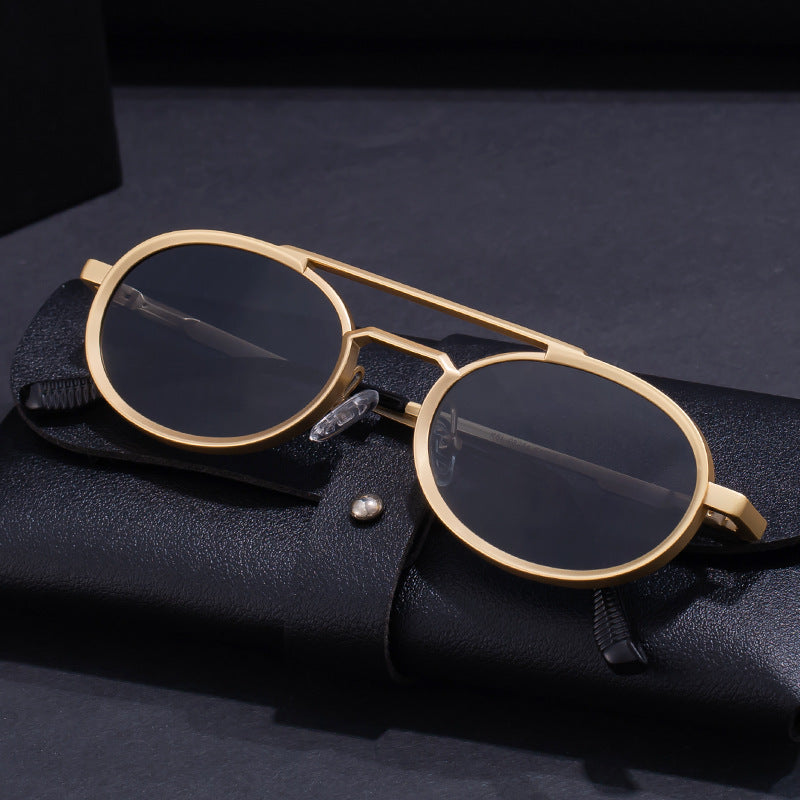 Retro-style Oval-frame Steampunk Sunglasses