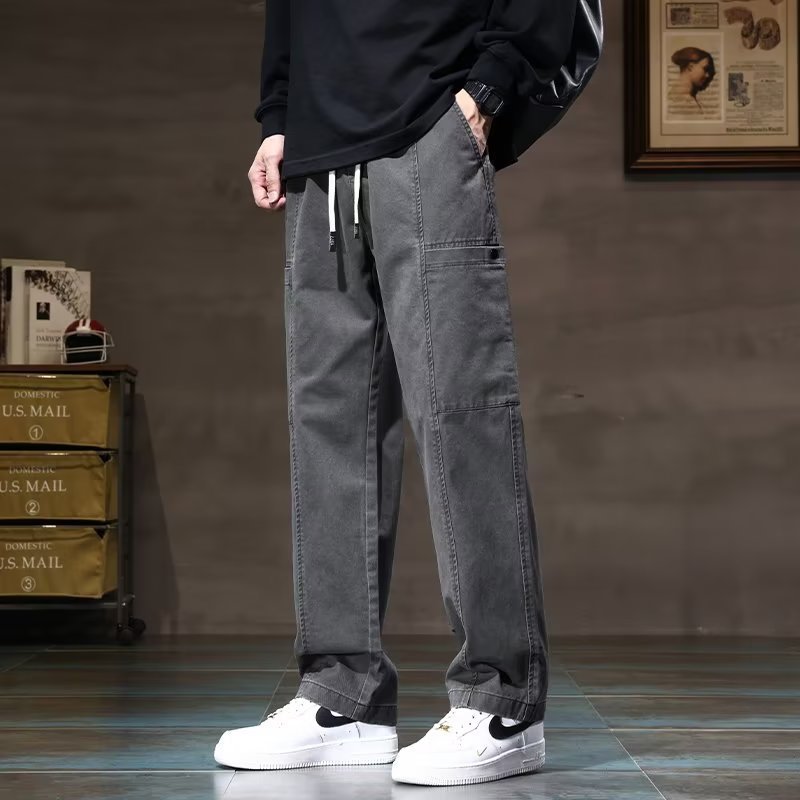 Mens Trendy Slim-fit American-style High-street Loose Straight-leg Wide-leg Pants