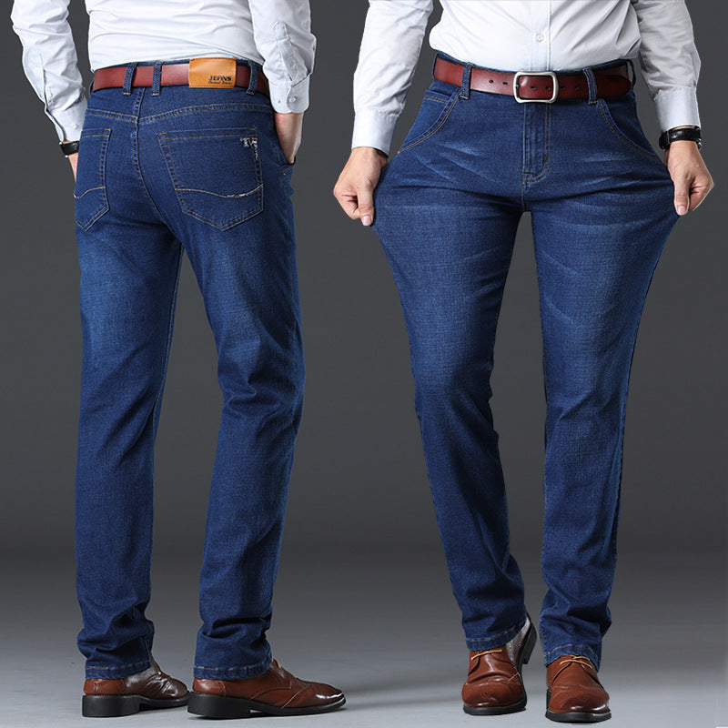 High-elasticity Loose-fit Straight-leg Plus-size Jeans For Men
