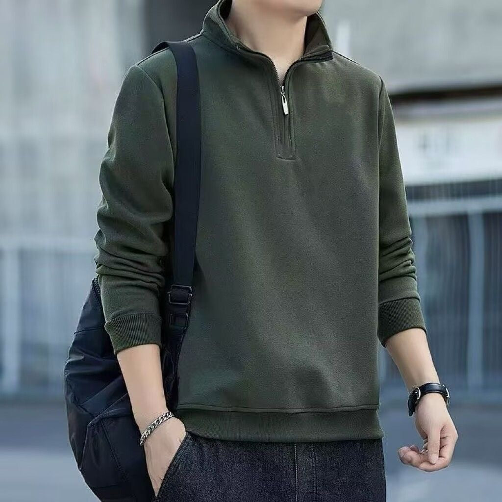 Mens Retro Patchwork Half-Zip Long-Sleeve Hoodie