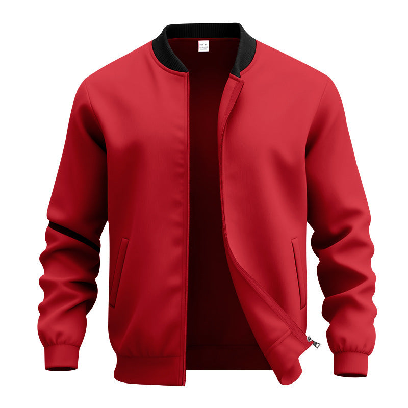 Mens American Retro Minimalist Zip Up Stand Up Collar Jacket