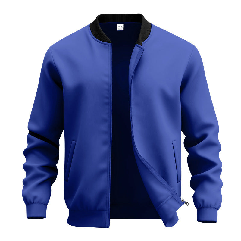 Mens American Retro Minimalist Zip Up Stand Up Collar Jacket